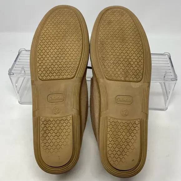 Cabelas Suede Sherpa Slippers Mens Size 12 M Cozy Cabincore Neutral - Picture 8 of 12